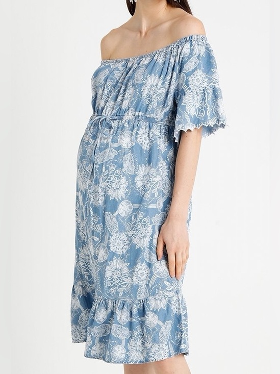 GAP Dresses & Skirts - Gap Off-Shoulder Blue Floral Maternity Dress in TENCEL